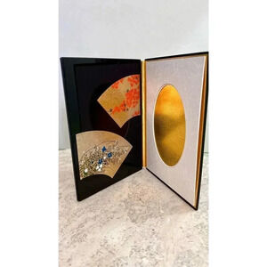 Denso Black Gold Floral Print Hinged Double Wall Bifold Folding Picture Frame ne